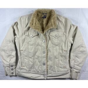 GAP Women’s Small Sherpa Lined Corduroy Jacket Ivory Button Front Stretch